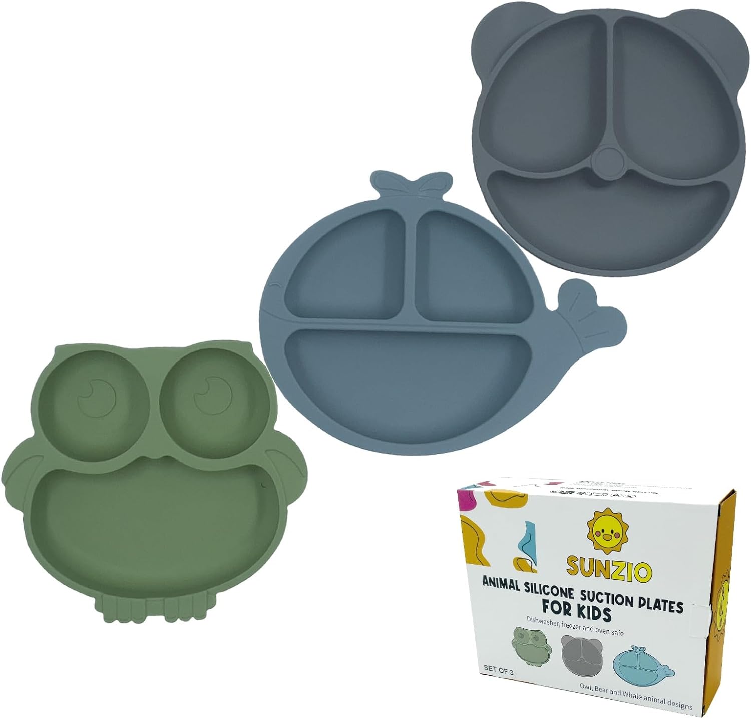 Divided Silicone Baby and Toddler Plates, 3 Pack Suction Plates for Baby Food with 3 Compartments