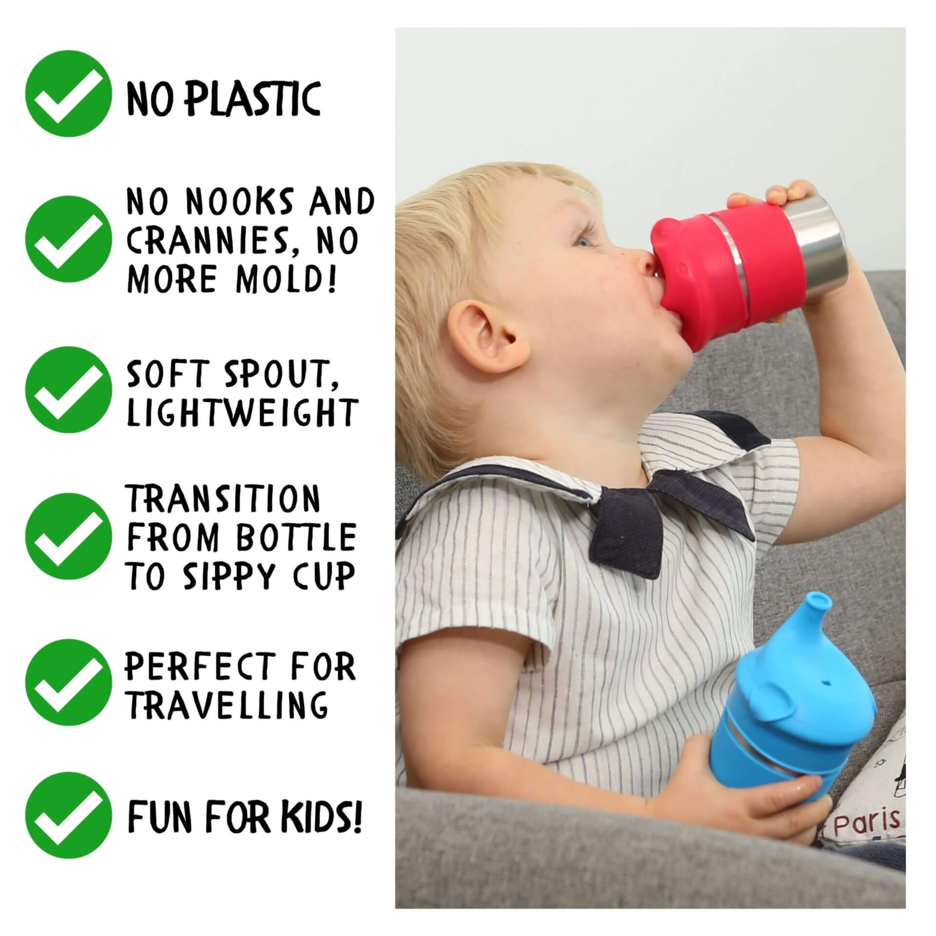 SunZio Sippy Cups for Toddlers and Kids Stainless Steel Spill
